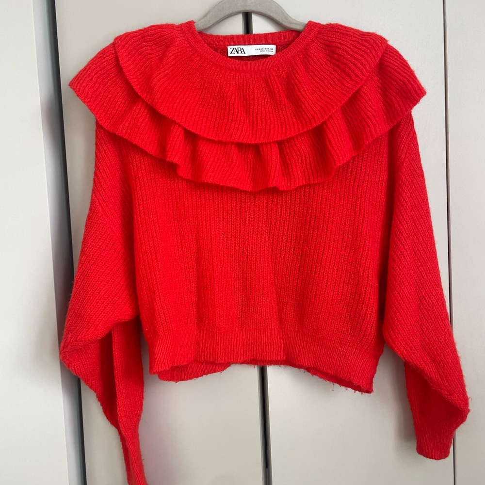 Zara Vibrant Red Ruffle Sweater